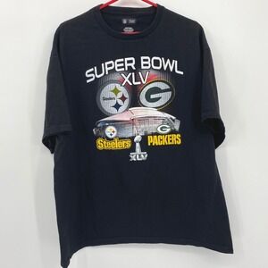 NFL Super Bowl XLV Pittsburgh Steelers Green Bay Packers T-Shirt‎ Mens XL Black